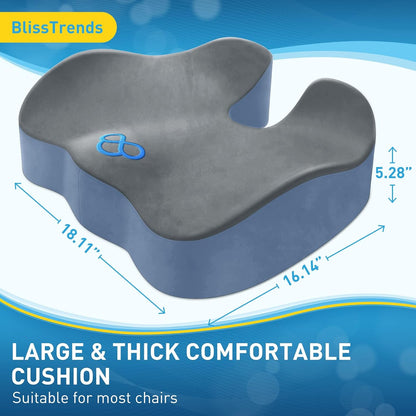 BlissTrends Memory Foam Seat Cushion for Office Chair & Car Seat, Black | 4.7in Ergonomic Tailbone & Sciatica Support with Removable Velvet Cover for Pressure Relief and Long Sitting Comfort