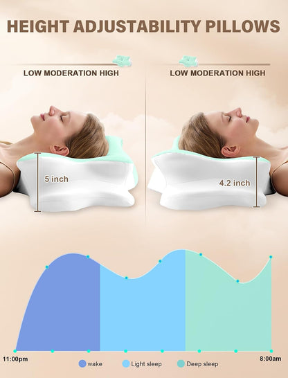 Cervical Neck Pillow for Pain Relief – Ergonomic Memory Foam Pillow for Side Sleeper Contour Orthopedic Bed Pillow for Neck Support with Cooling Cover – Ideal Christmas Birthday Gift for Women Men