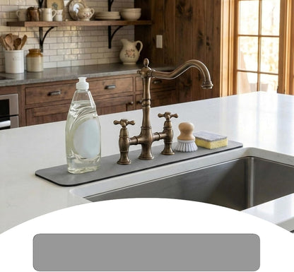 Customizable Kitchen Sink Faucet Mat: 30"Lx5.5"W Absorbent Splash Guard | Non-slip Fabric Rubber Mat, Cut to Fit Oval Rectangle Square Faucet & 2,3,4 Holes Irregular Sink with Soap Dispenser Air Gap