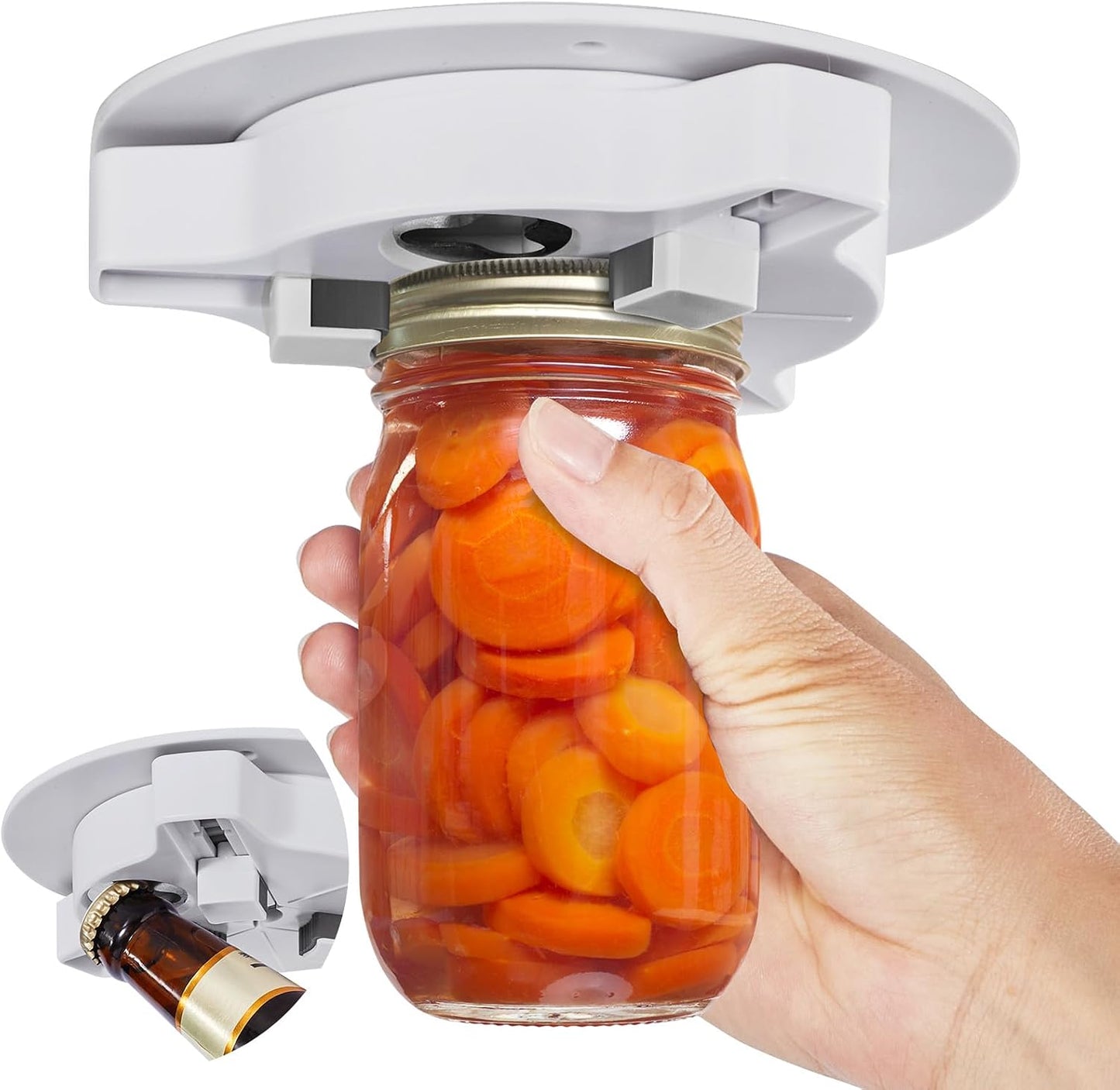 Jar Opener Bottle Opener for Seniors with Arthritis - Under Cabinet Jar Opener for Weak Hands, Rotary Lid Opener, Easy Twist-Off Lids for Jars & Bottles, Original Kitchen Gadgets (Red)