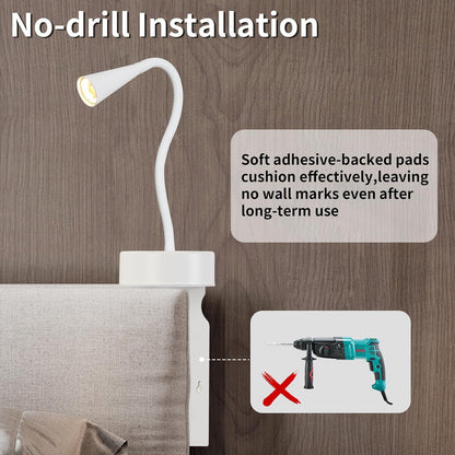 Black Headboard Reading Light, No Drilling Wall Mounted Reading Lights for Bedside, Book Light for Bedtime Reading, Buttonless Dimmable Reading Lamp, Movable Gooseneck Reading Sconces for Bedroom