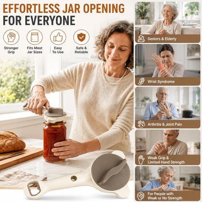 Jar Opener for Seniors with Arthritis & Weak Hands -Csailvoy-Bottle Opener | Stainless Steel 3-Claw Grip 4 in 1 Multi-Purpose Jar Opener, Adjustable 1-3.5 Inch for Jars & Bottle Caps, Open Tight Lids
