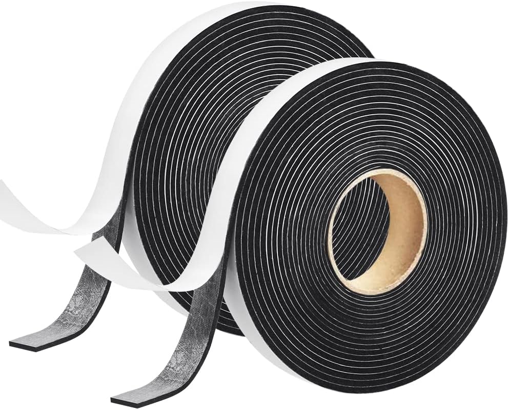2 Rolls Foam Seal Tape for Door Window Insulation, Soundproof and Shockproof Foam Adhensive Strip, 3/8" Wx3/16 T Single Sided Foam Tape, Cold Air and Draft Closed Cell Seal Strip,Total 32FT