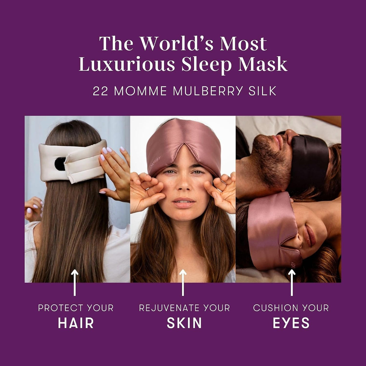 DROWSY Silk Sleep Mask - Face-Hugging, Padded Cocoon for Luxury Sleep in Total Darkness - 100% Pure Mulberry Silk, Skin-Hydrating & Adjustable (Midnight Blue)