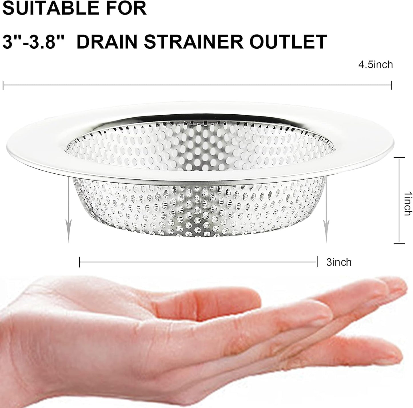 LASSHSWA 2 Pcs Kitchen Sink Strainer Stainless Steel, Mesh and Punching, Kitchen Sink Drain Strainer, Sink Strainers with Large Wide Rim 4.5" Diameter for Kitchen Sinks