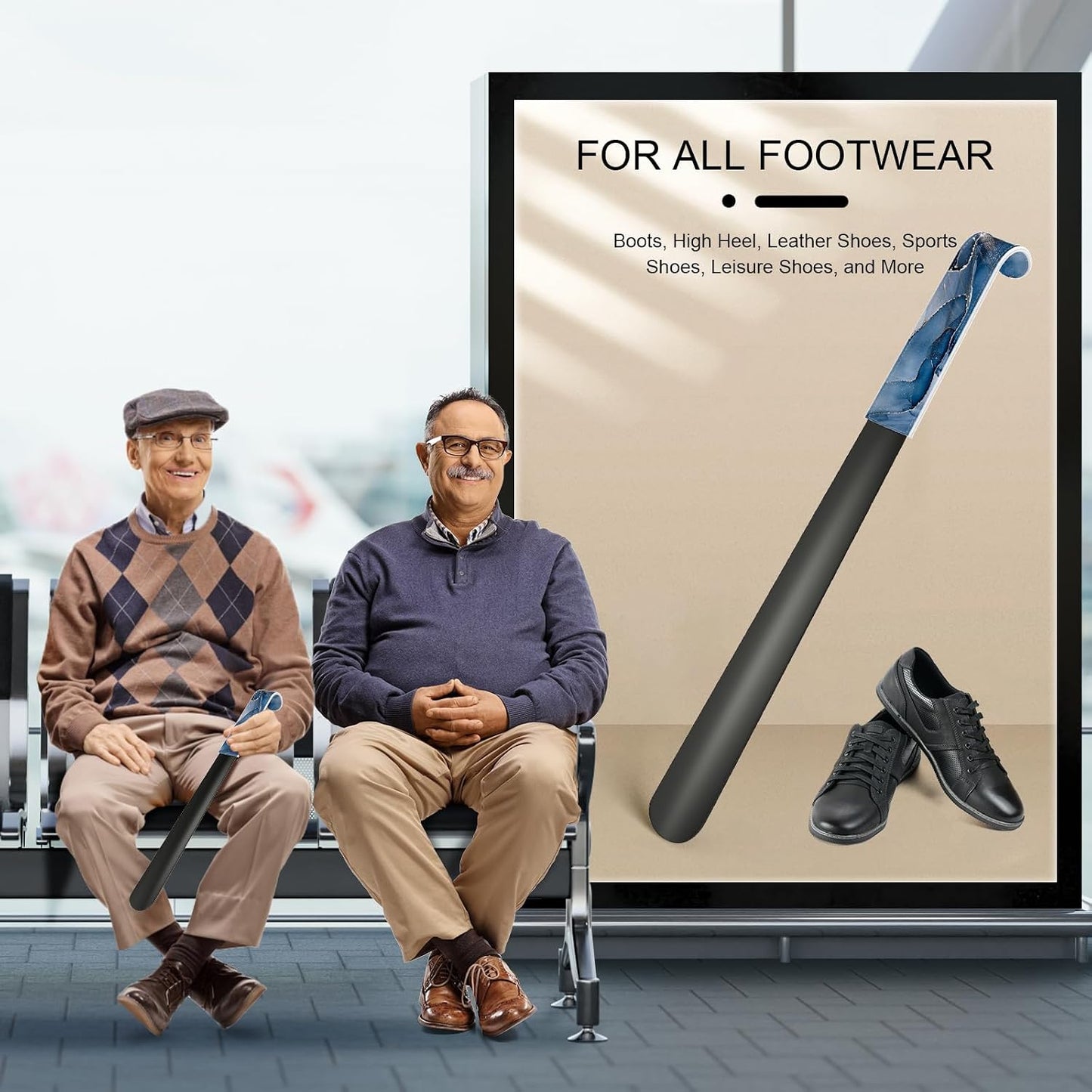 16.5 Inch Long Handle Shoe Horn for Seniors Men Women Kids, Metal Shoe Horns for Boots
