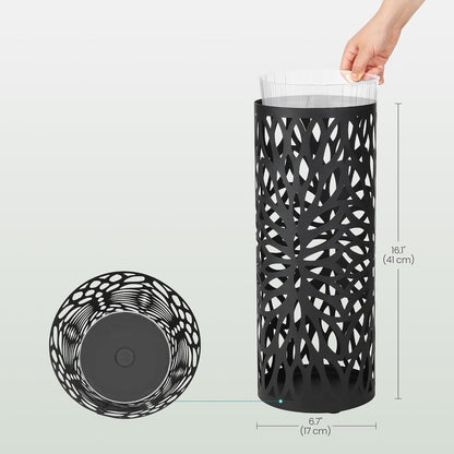 SONGMICS Umbrella Stand, Umbrella Holder for Entryway, Steel Square Umbrella Rack Organizer Freestanding, for Canes Walking Sticks, with a Detachable Drip Tray, 4 Hooks, Black ULUC026B33