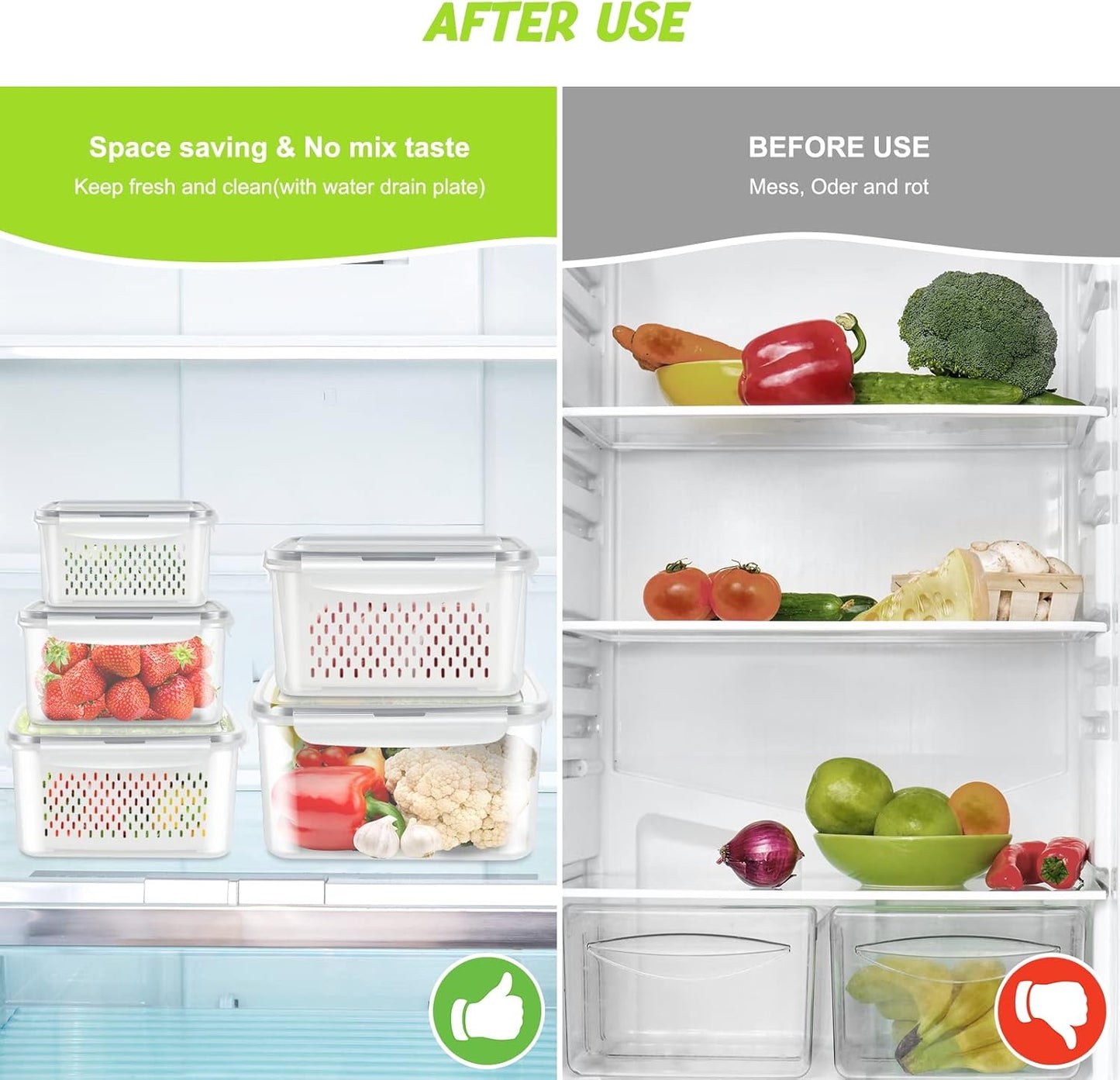 8 Pieces Fruit Storage Containers for Fridge with Lids and Strainer | 4Pack Fruit Containers for Fridge, Fresh Produce Saver Keeper for Vegetable Fruit Salad, BPA Free Organizer for Refrigerator