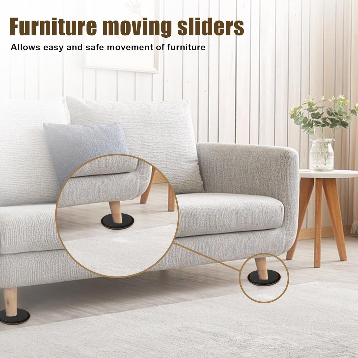 10PCS Furniture Sliders, 3 1/2" Furniture Sliders for Hardwood Floors, Reusable for Carpet, Heavy Duty Furniture Movers Sliders, Carpet, Floor Protectors (Beige)
