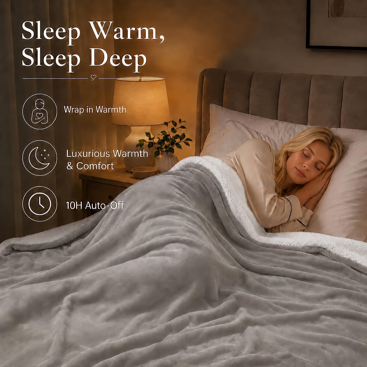 Electric Heated Blanket Full Size 72"x84" – Light Gray | ETL for Safe Overnight, 4 Heat Settings & 10H Auto Off, Dual-Sided Microplush Sherpa for Home Night, Machine washable