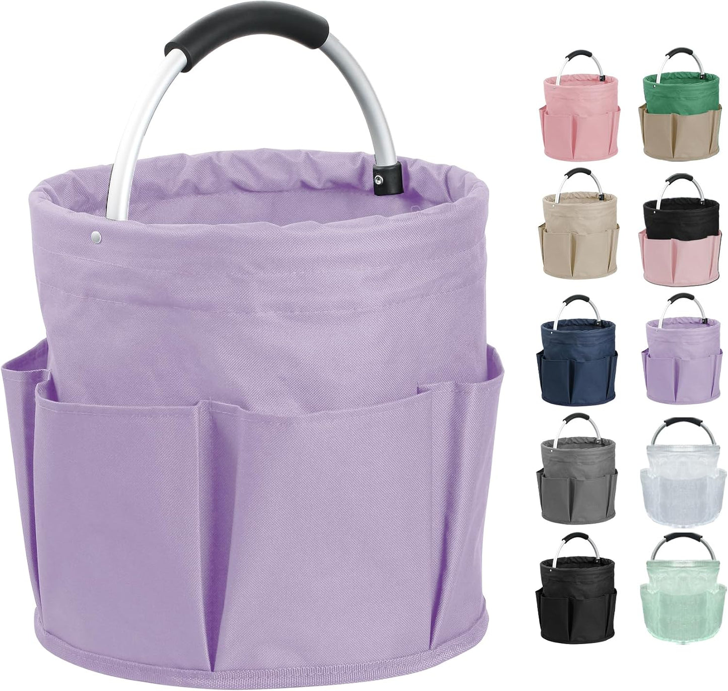 17L Cleaning Caddy with Handle and 6 Pockets, Foldable Cleaning Supply Caddy, Portable Shower Caddy in 600D Oxford Fabric, Multifunctional Storage Basket for Camping, Gardening, Black