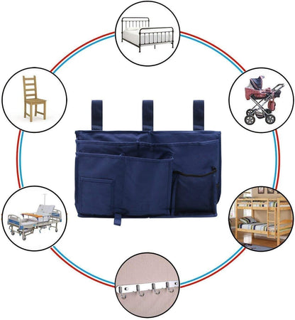 Bedside Caddy Improved With 3 POM Buckles -Hanging Organizer For Phone, Magazine, Accessory&Remote -Best For Dorm Room, Bunk Bed, Hospital Bed, Bed Rail, Headboard, Apartment, Bathroom&Travel
