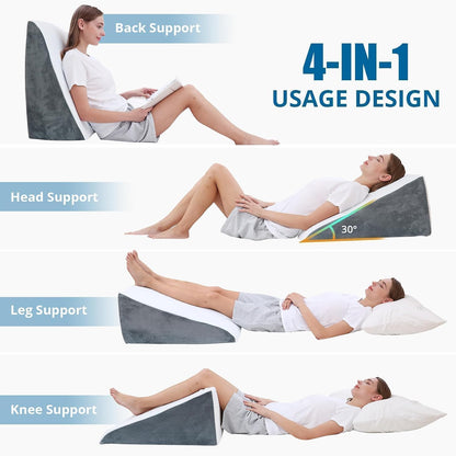 Sasttie Wedge Pillow 24x24x12 inch, Memory Foam Bed Wedge, Cool Grey | Triangle Pillow for Sleeping, Acid Reflux, Back Pain, Post-Surgery, and Snoring, Designed with Removable Washable Cover