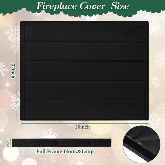 Fireplace Cover, Fireplace Blanket for Heat Loss, Fireplace Draft Cover Indoor, Fireplace Draft Stopper with Full Frame Magic Tape, Fireplace Draft Blocker Save Energy (39"x32")