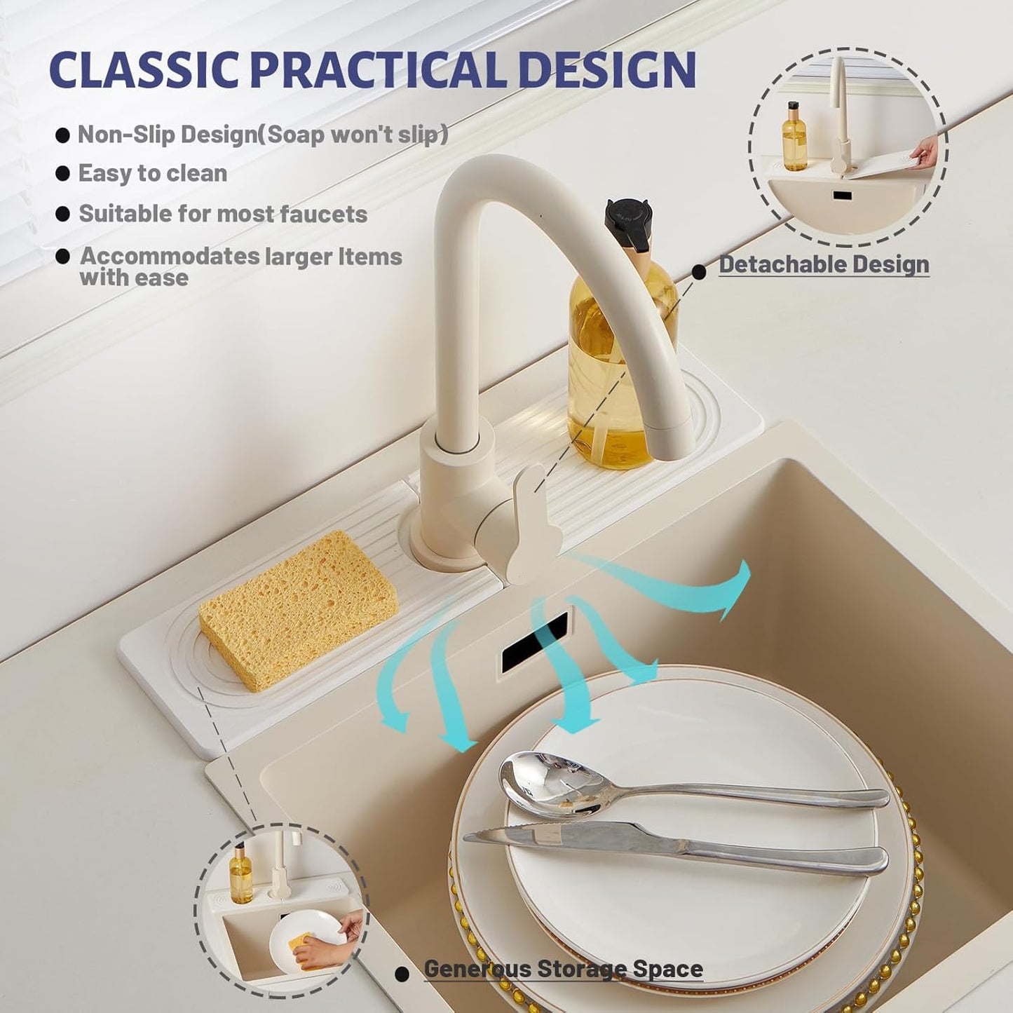 Stone Faucet Mat for Kitchen Sink, Faucet Mat Fast Drying Diatomite | Sink Splash Guard Water Absorbing Stone Tray for Sink, Counter Protector Matt for Kitchen & Bathroom
