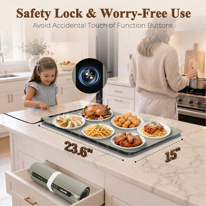 Warming Mat for Food, Electric Warming Tray with Heat-Resistant Pad-L Grey | Colorlife 6 Preset Modes, 7 Temps, 6H Timer, Child Lock, Auto-Memory, Rollable Silicone Food Warmer for Buffet, Parties