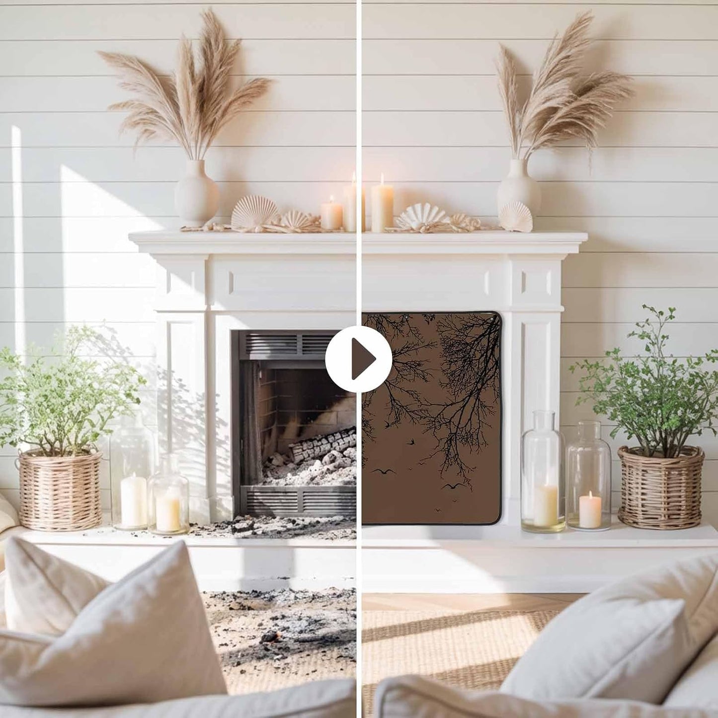 Magnetic Fireplace Cover Tree Branches Bird Fireplace Screen Decorative Brown Black Twigs Deadwood Insulation Fireplace Blocker Save Energy Fireplace Draft Stopper Covers for Living Room 45x34 Inch