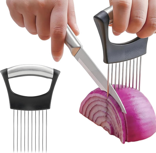 2 Pcs Onion Slicer,Onion Holder For Slicing,Chopper,Tomato Slicer,Cutter Slicer,Stainless Steel Tomato Vegetable Cutter For Potato, Avocados, Eggs, Food Assistant.