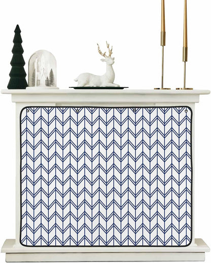 Magnetic Fireplace Cover Blue Geometric Waves Fireplace Screen Decorative Abstract Stripes Insulation Fireplaces Blocker Blanket Save Energy Fireplaces Draft Stopper Covers for Living Room 45x34 Inch