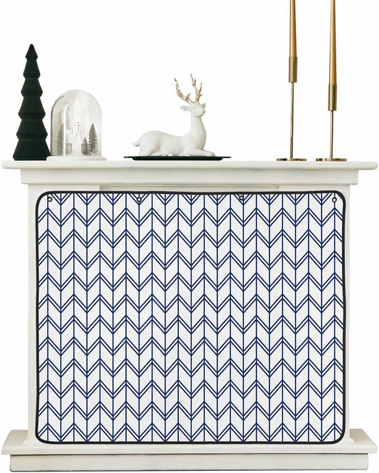 Magnetic Fireplace Cover Blue Geometric Waves Fireplace Screen Decorative Abstract Stripes Insulation Fireplaces Blocker Blanket Save Energy Fireplaces Draft Stopper Covers for Living Room 45x34 Inch