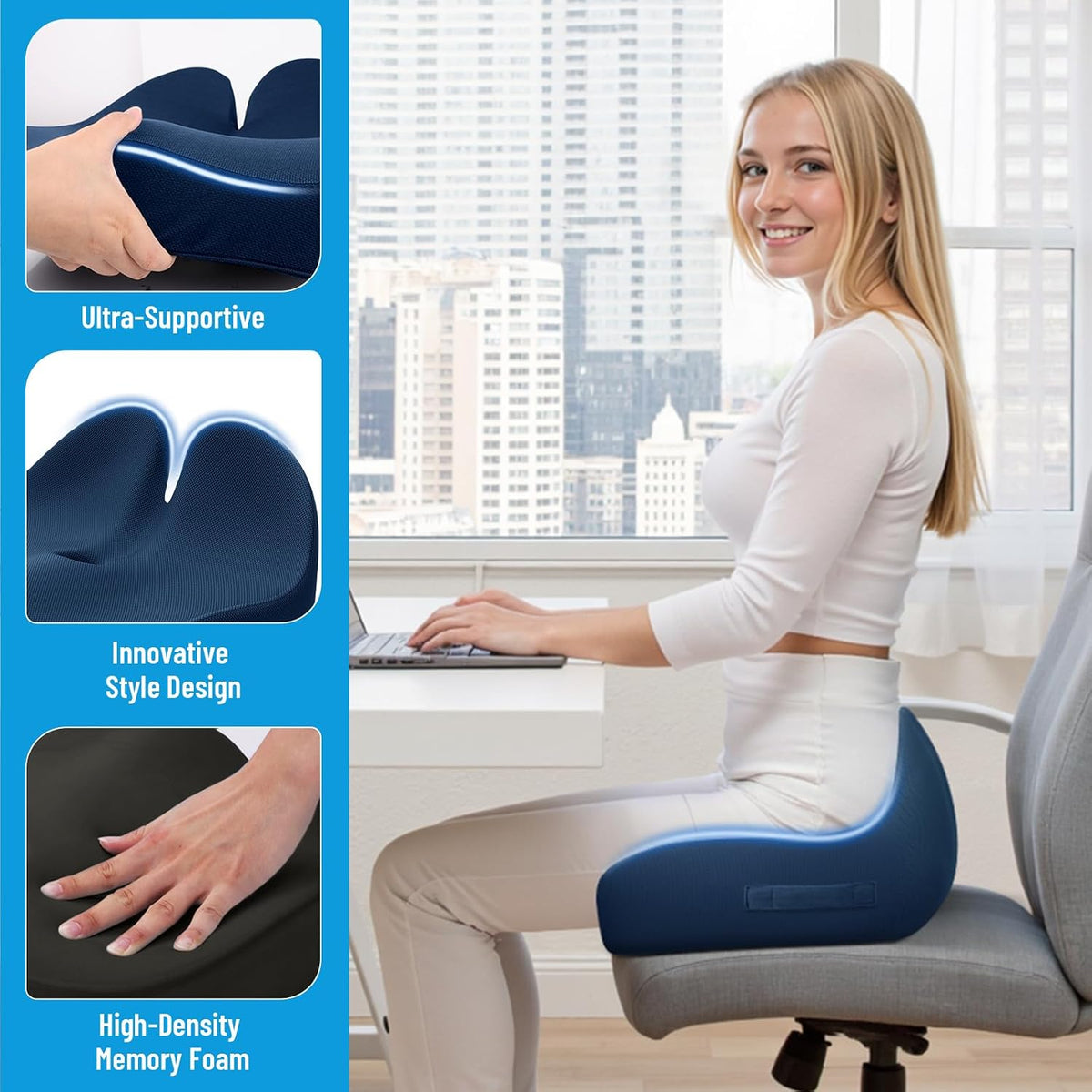 Memory Foam Seat Cushion, Ergonomic Office Chair Cushion for Long Sitting
