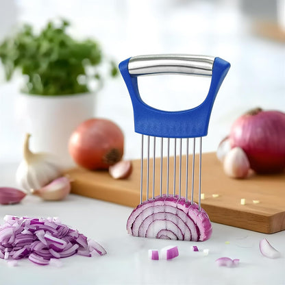 Stainless Steel Onion Holder for Slicing,Onion Slicer Holder,Kitchen Gadget | Green Onion Slicer Holder, Onion Cutter for Slicing of Onions, Tomatoes, Avocados, Eggs and Other Vegetables