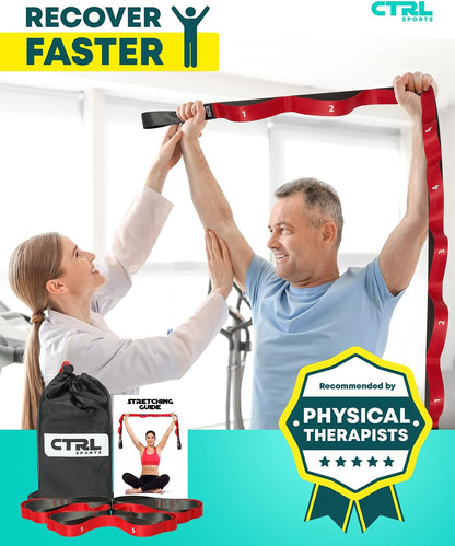 Stretching Strap with Loops - Non Elastic Yoga Strap for Physical Therapy | Video Exercises Included - Stretch bands for Stretching Equipment and Flexibility - Fascia, Hamstring & Leg Stretcher Belt