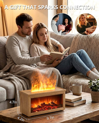 Essential Oil Diffuser, 7-Color Fireplace Fire Flame Aromatherapy Humidifier, 280ml Ultrasonic Aroma Diffuser, Cozy with Time Sets and Remote Control for Bedroom Home Yoga Office