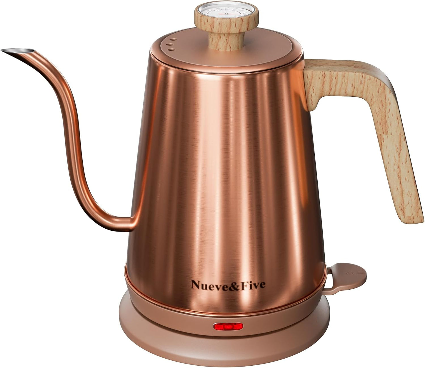 Nueve&Five Electric Gooseneck Kettle with Thermometer, 1.0L Pour Over Hot Water Kettle for Coffee and Tea, 1000W, Auto Shutoff, Boil-Dry Protection, Matte Black