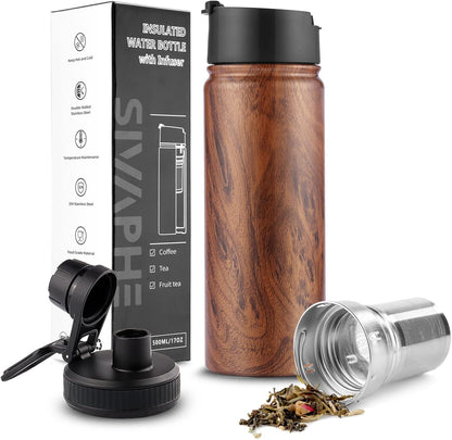 Sivaphe Infuser Travel Mug with Removable loose leaf Tea Strainer Tea Filter Water Bottle 18/8 Stainless Steel Insulated Tumbler for Women Rosegold