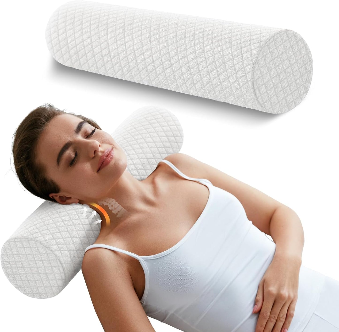 Memory Foam 4" Round Pillow, Cervical Neck Pillow for Pain Relief, Cylinder Pillows 18"x 4", Removable Cover, Neck Roll Pillow for Sleeping, Velvet Dots, Grey