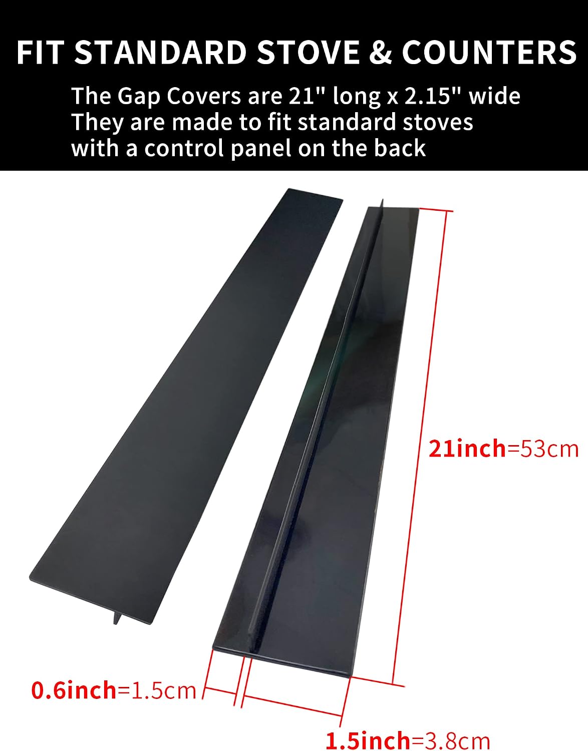 Donpearl 30 inch Black Stove Gap Covers (2 Pack), Silicone Gap Filler for Stove and Counter, Oven Edge Side Gap Guards, Kitchen Range Crumb Catcher Strips between Stovetop and Countertop
