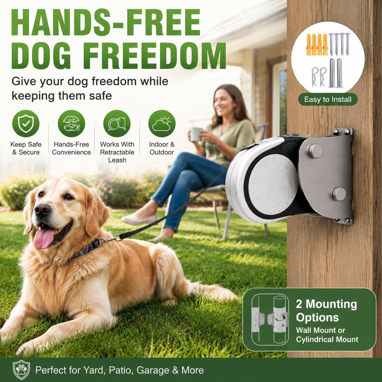 Heavy Duty Retractable Dog Leash Holder,Secure Wall Mount Dog Hitch and Parking Station for All Size Retractable Leashes,Rustproof&Chewproof Safety Anchor Use Indoor-Outdoor