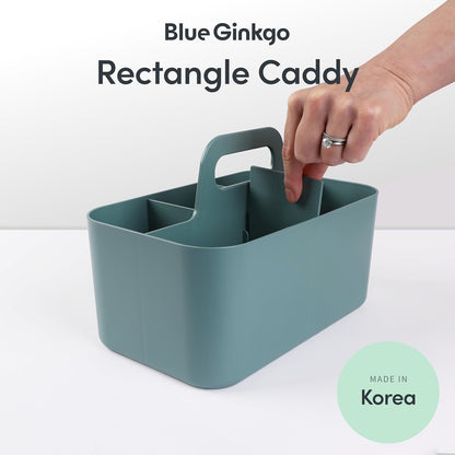 BLUE GINKGO Stackable Organizer Caddy, Rectangle, White, Made in Korea | Portable. Adjustable. Home, Office & School Storage.