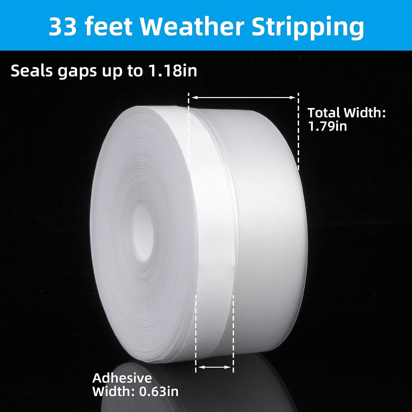 Clear Silicone Weather Stripping Seal Door Tape - Strong Adhesive Door & Window Seal Strip for Draft Stopper, Dustproof | Peel & Stick, Removable, No-Residue [33Feet x 45mm]