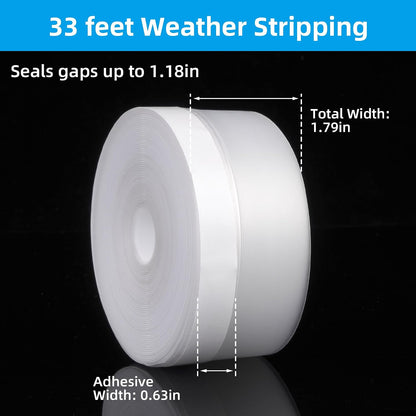 Clear Silicone Weather Stripping Seal Door Tape - Strong Adhesive Door & Window Seal Strip for Draft Stopper, Dustproof | Peel & Stick, Removable, No-Residue [33Feet x 45mm]
