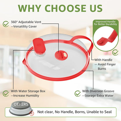 Microwave Splatter Cover with Water Steamer for Food - 10 Inch Steam Microwave Splatter Guard with Handle Plate Covers for Heating Food Splash Oven Lid with Built in Steamer