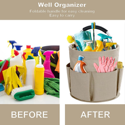Cleaning Caddy with Handle, Cleaning Products Organiser, 17L Foldable Storage Basket, Cleaning Caddy Organiser, Portable Multi Cleaning Bucket Bag for Home, Garden (Black)