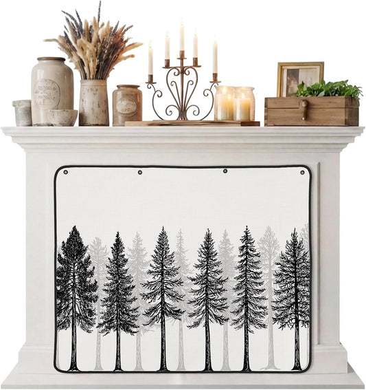 Magnetic Fireplace Cover Oak Tree Forest Fireplace Screen Decorative Black Deep Roots Branches Insulation Fireplace Blocker Blanket Save Energy Fireplace Draft Stopper Covers for Living Room 36x30