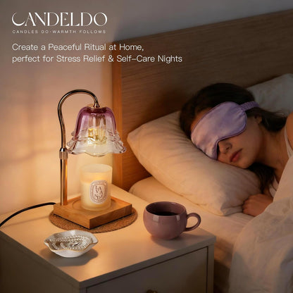 Candeldo Candle Warmer Lamp with Timer, Gold Flower Glass Shade
