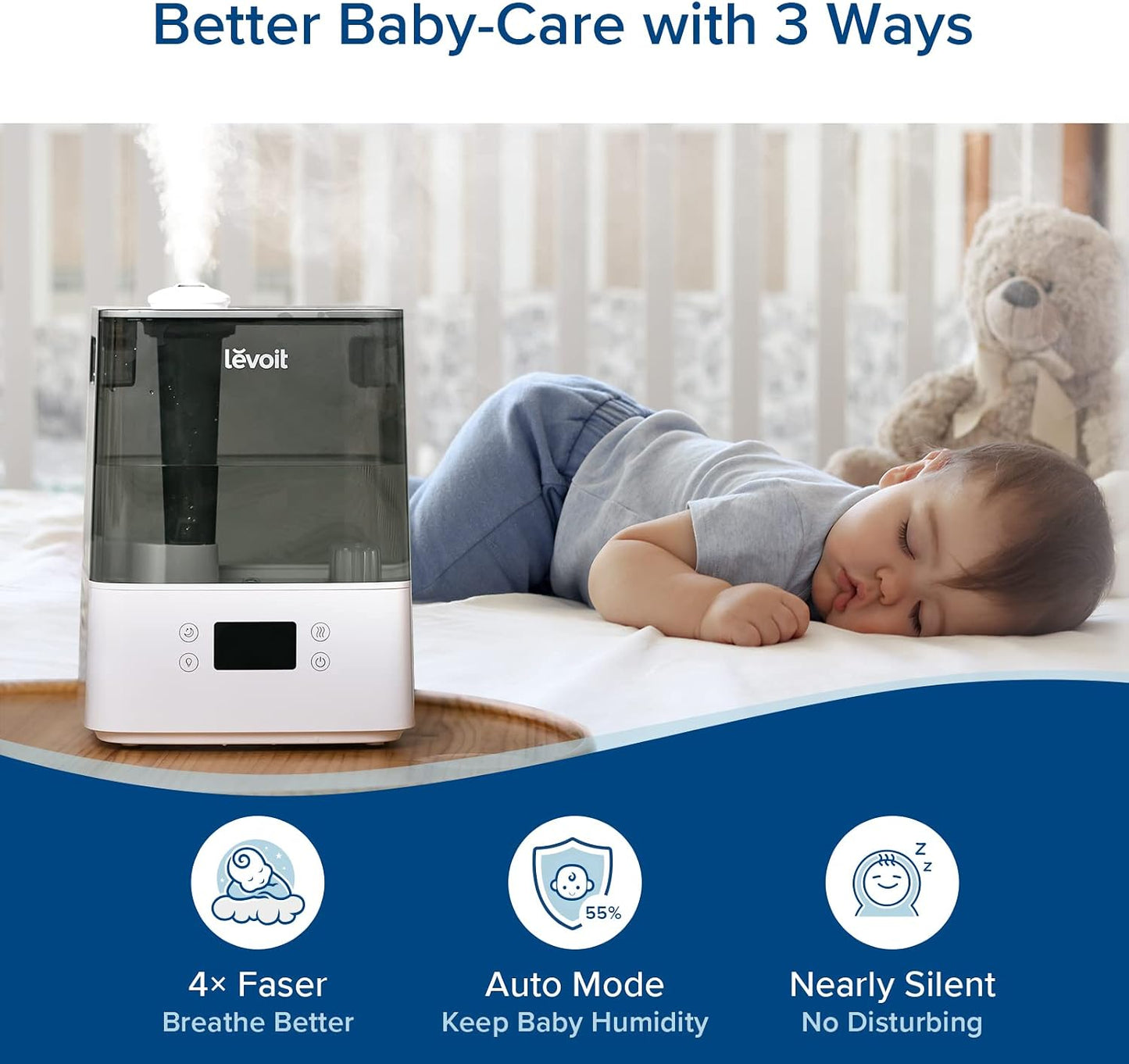 Levoit Humidifiers for Bedroom Large Room, 6L, 60H Runtime, 26dB, Smart App | Top Fill Cool Mist Humidifier for Baby & Plants, Easy to Clean, Essential Oil, Rapid Humidification & Auto Mode, Sleep Mode
