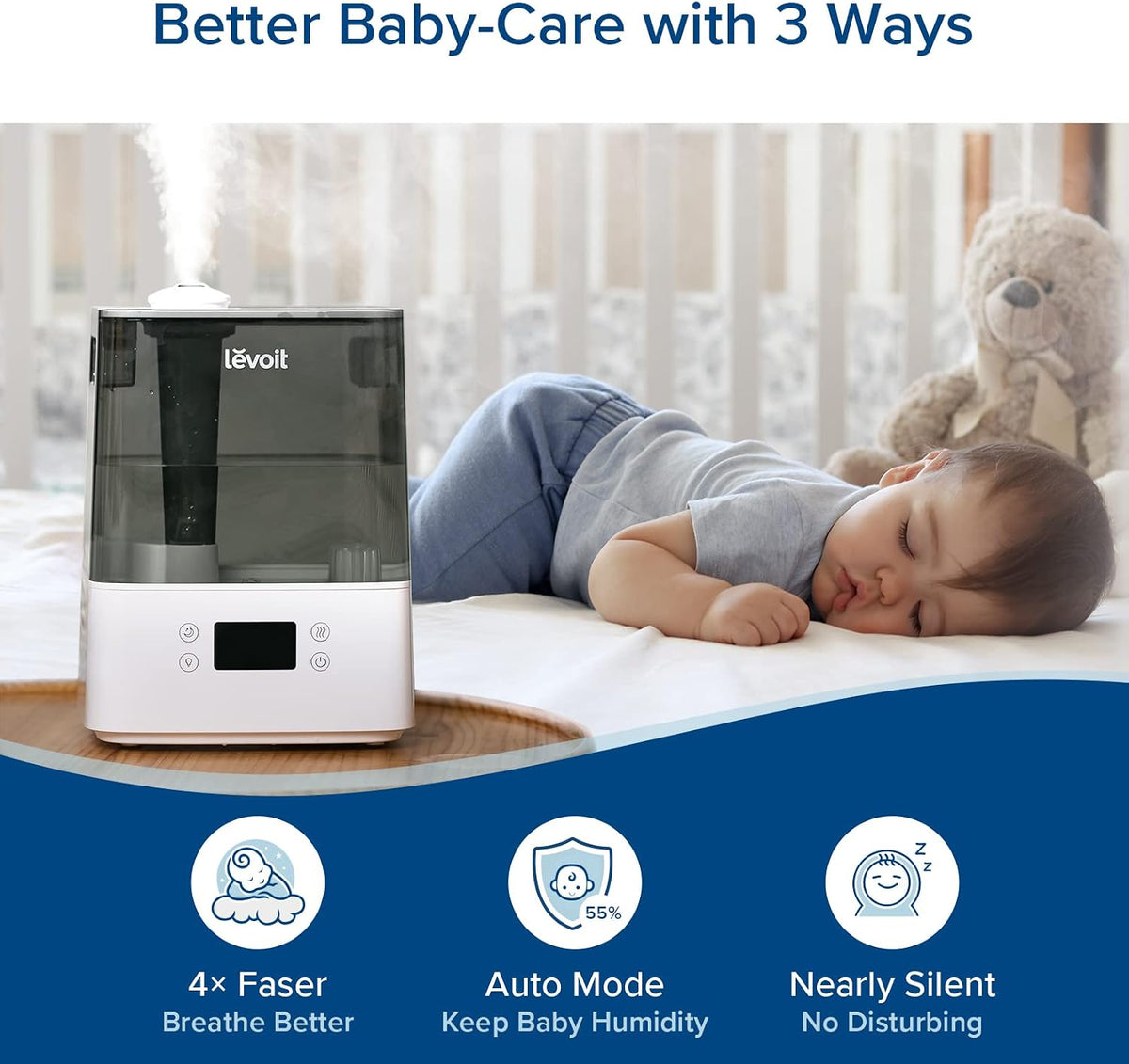 Levoit Humidifiers for Bedroom Large Room, 6L, 60H Runtime, 26dB, Smart App