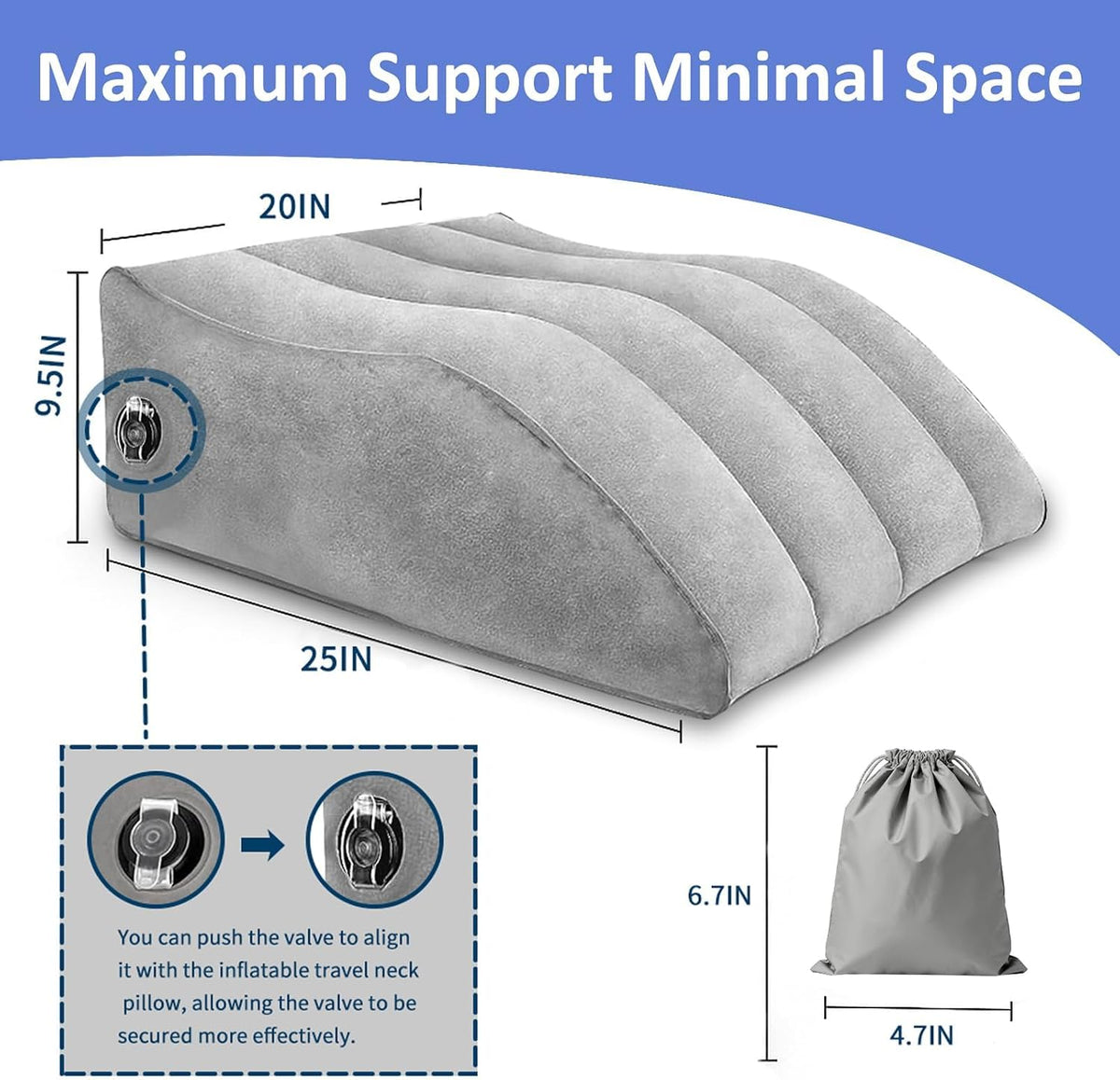 Portable Inflatable Wedge Leg Elevation Pillow - Foldable 45 Degree Wedge Leg Bolster Pillow Use in Bed, Adjustable Incline for Sleeping,Travel,Back Support,Reduce Swelling, Improve Circulation (Grey)