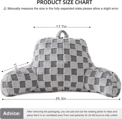 Aimuan Reading Pillow Checkered Bed Rest Wedge Backrest Checkerboard Pillow with Arms Back Support for Sitting Up in Bed Cushion Incline Rest Sleeping Snoring Pillow (Beige,Large)