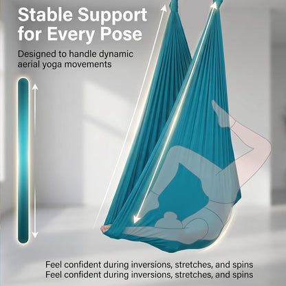 Blue-Green Gradient & Dark Green Aerial Yoga Hammock (400x180 cm / 157"x71"), Soft Silk Swing for Anti-Gravity Yoga, Inversion Therapy, Ideal for Strength, Flexibility Training and Stress Relief