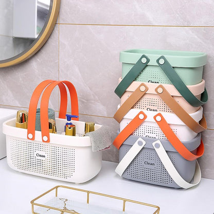 JiatuA Plastic Storage Basket with Handle Portable Shower Caddy Tote Organizer Basket Bin for Bathroom Kitchen Dorm Room Bedroom, Green | Sturdy Drainage Large Capacity Organizer Basket with Silicone Handles for Bathroom Kitchen Bedroom College Dorm