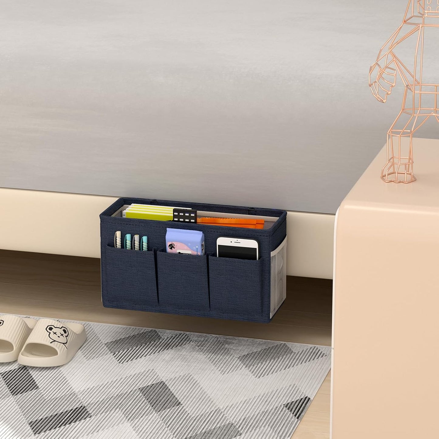 Bedside Caddy Bedside Storage Hanging Organizer for Bunk Dorm Bed Rail | Bed Caddy with Hooks, Top Bunks and Dorm Essentials for Water, Tissues, Tablets, Books, Phones, Remotes and Other Necessories