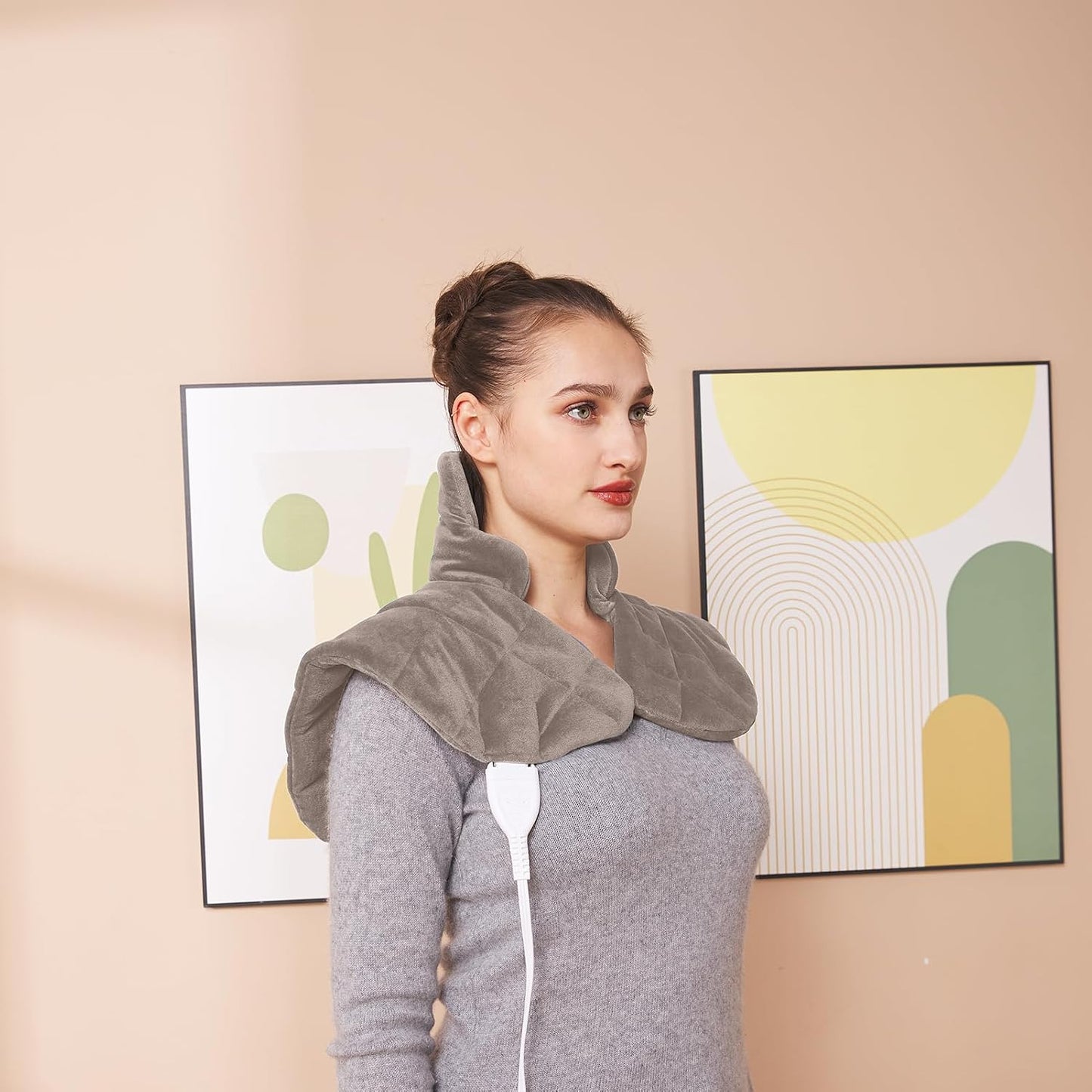 Ambershine 19''x24'' Weighted Neck & Shoulder Heating Pad, 2.5lbs with 12 Temperature Settings& 4 Auto-Off Timers, Pain Relief for Neck/Shoulder/Back(Gray&Blue)