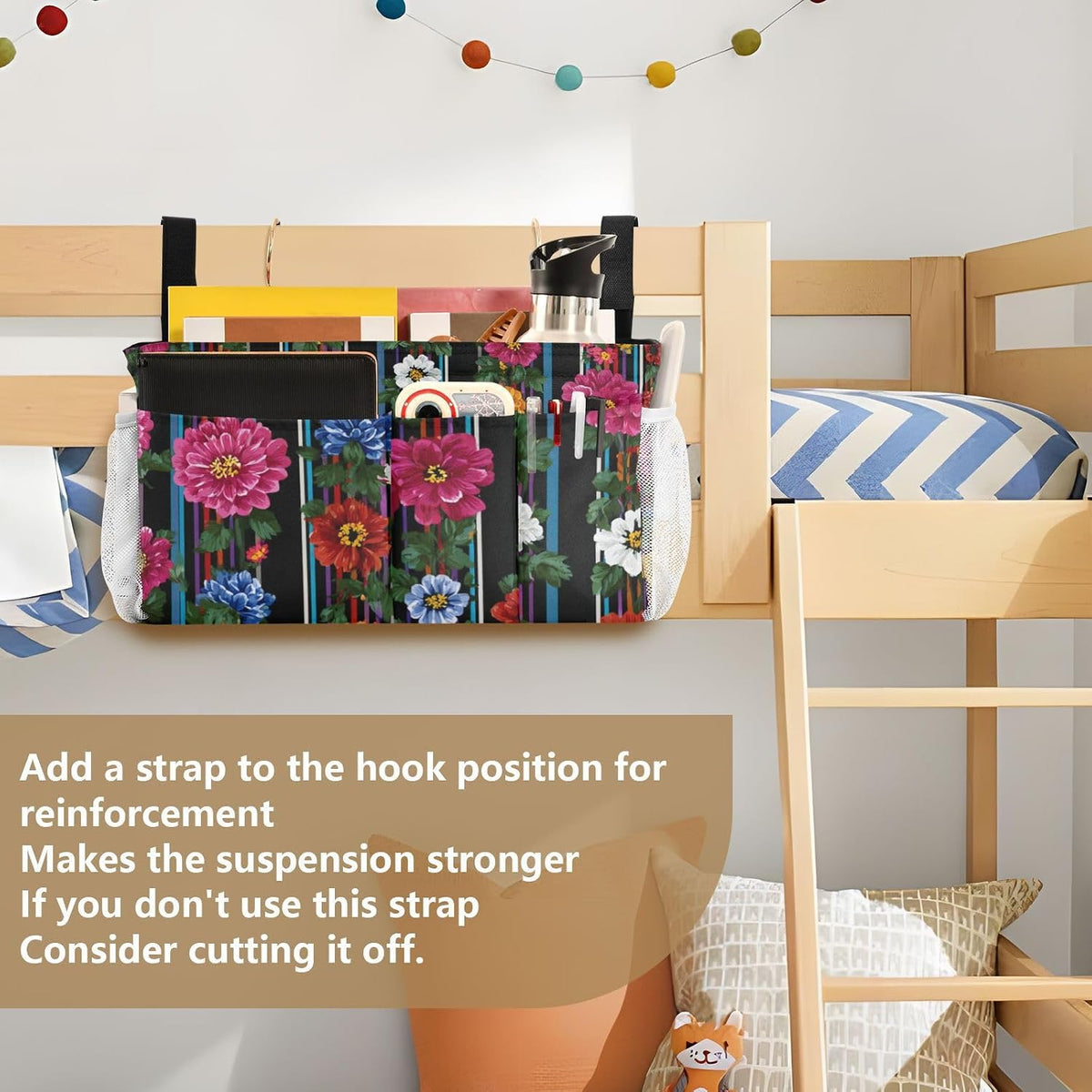 Bedside Caddy Hanging Bunk Bed Caddy Bed Organizer Hanging Pocket with 2 Hooks Bedside Storage Organizer Pocket Bag Holder Checkered Light Green - Colors B