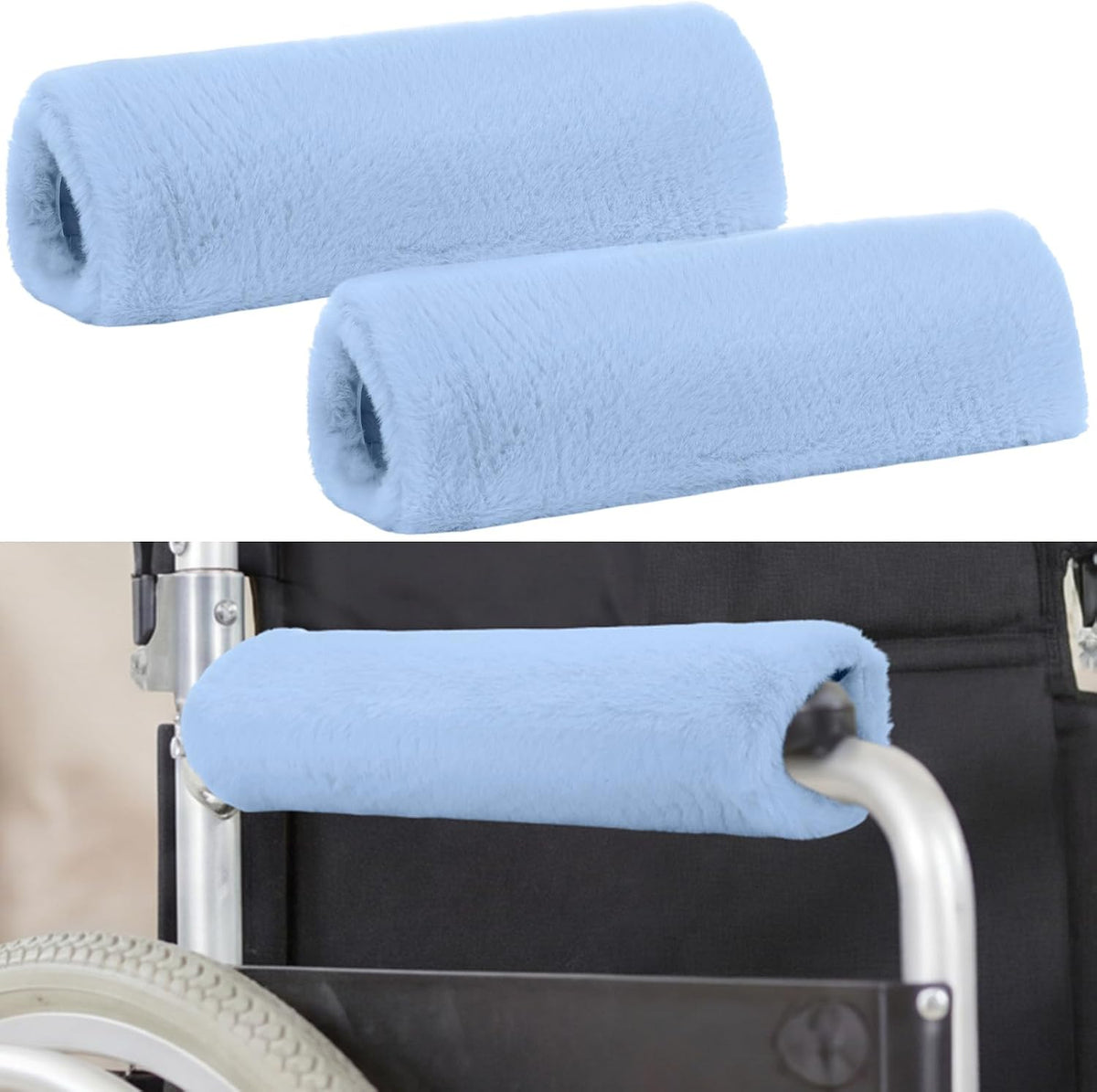 Threlaco 2 Pcs Wheelchair Armrest Covers Soft Fluffy Foam Wheelchair Armrest Pads Non Slip Arm Rest Cover Cushion Pad for Armchairs Office Chairs(Blue)